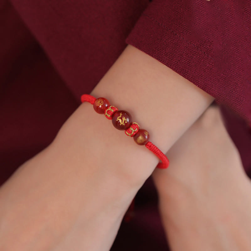 Mythstone Handmade Red Agate Chinese Zodiac Red String Braided Protection Bracelet