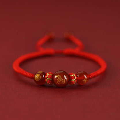 Mythstone Handmade Red Agate Chinese Zodiac Red String Braided Protection Bracelet