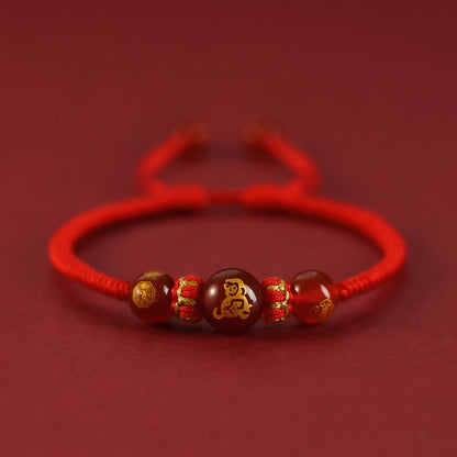 Mythstone Handmade Red Agate Chinese Zodiac Red String Braided Protection Bracelet