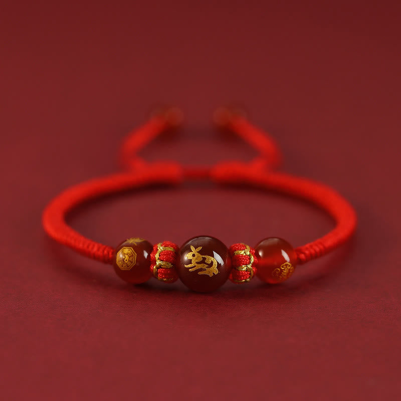 Mythstone Handmade Red Agate Chinese Zodiac Red String Braided Protection Bracelet