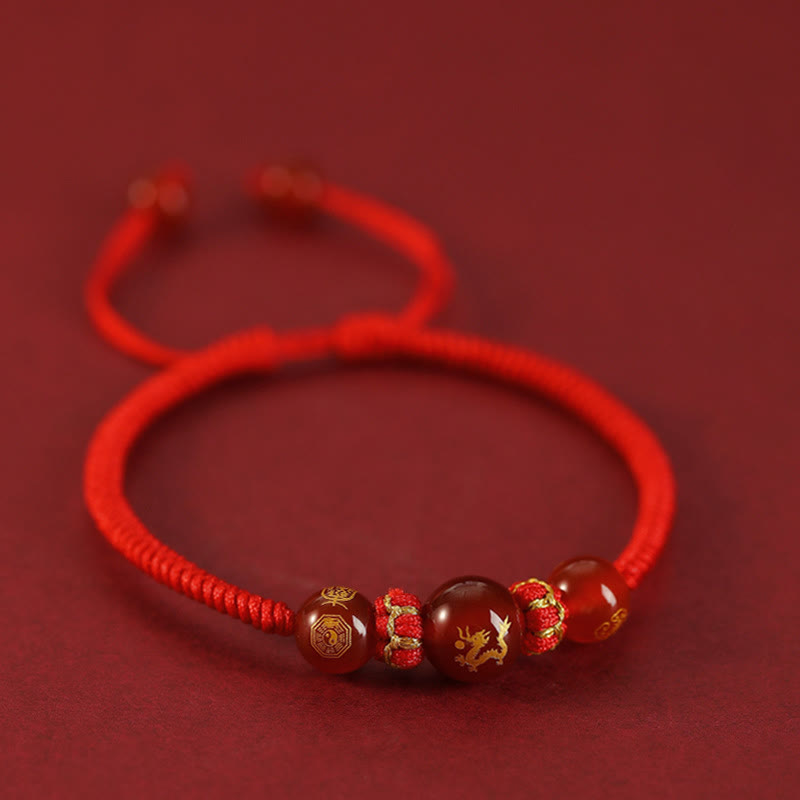 Mythstone Handmade Red Agate Chinese Zodiac Red String Braided Protection Bracelet