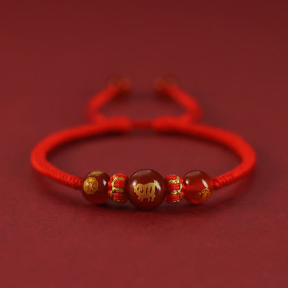 Mythstone Handmade Red Agate Chinese Zodiac Red String Braided Protection Bracelet