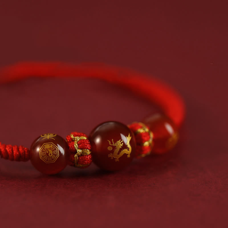 Mythstone Handmade Red Agate Chinese Zodiac Red String Braided Protection Bracelet