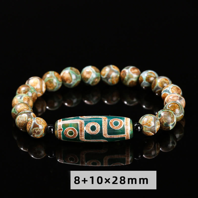 Mythstone Tibetan Nine-eye Dzi Bead Natural Sandalwood White Cat's Eye Agate Power Protection Bracelet