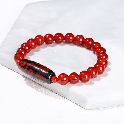 Mythstone Tibetan Nine-eye Dzi Bead Natural Sandalwood White Cat's Eye Agate Power Protection Bracelet