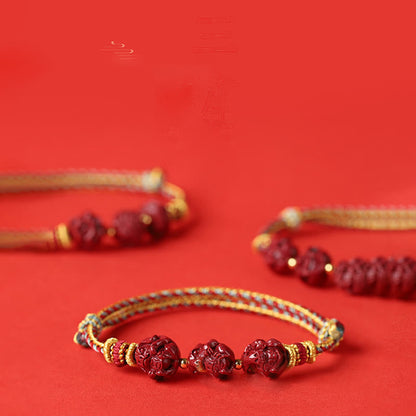 Pulsera trenzada con bendición del zodíaco chino hecha a mano con hilo rojo de cinabrio Mythstone