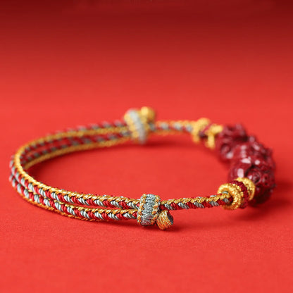 Pulsera trenzada con bendición del zodíaco chino hecha a mano con hilo rojo de cinabrio Mythstone