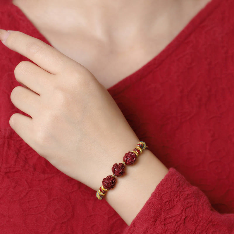 Pulsera trenzada con bendición del zodíaco chino hecha a mano con hilo rojo de cinabrio Mythstone