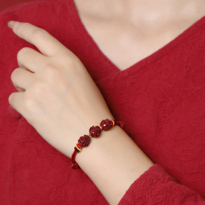 Pulsera trenzada con bendición del zodíaco chino hecha a mano con hilo rojo de cinabrio Mythstone