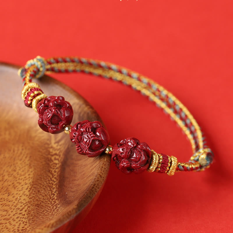 Pulsera trenzada con bendición del zodíaco chino hecha a mano con hilo rojo de cinabrio Mythstone