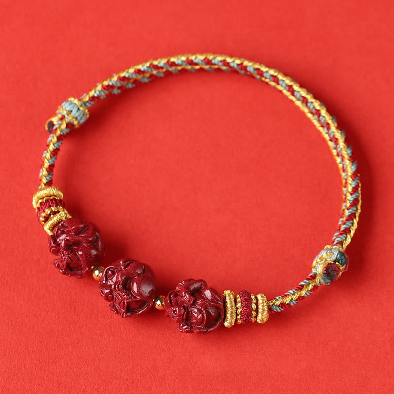 Pulsera trenzada con bendición del zodíaco chino hecha a mano con hilo rojo de cinabrio Mythstone