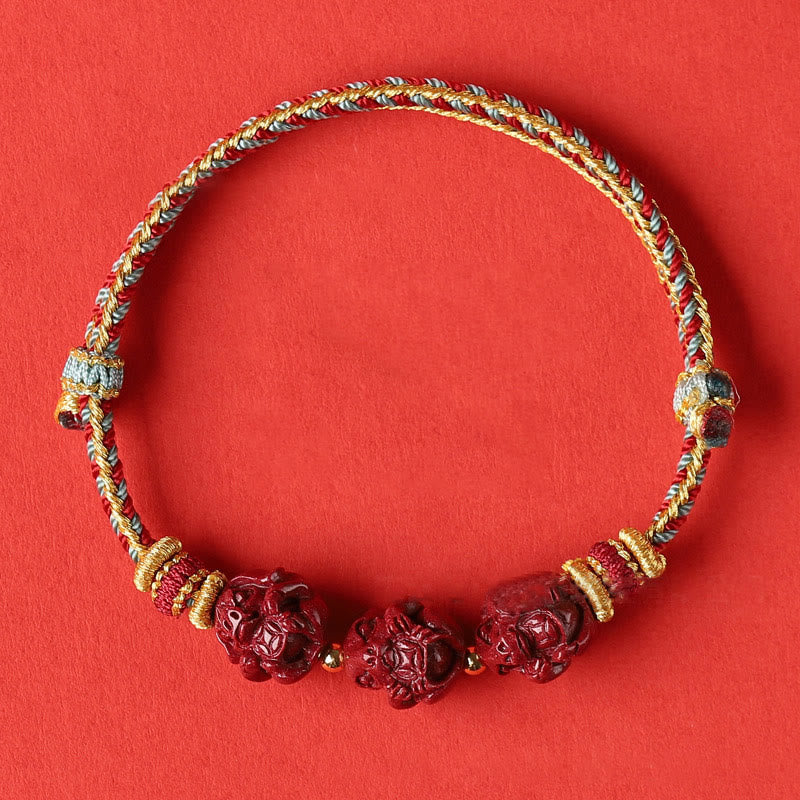 Pulsera trenzada con bendición del zodíaco chino hecha a mano con hilo rojo de cinabrio Mythstone