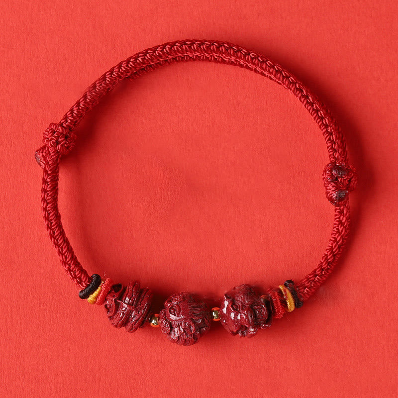 Pulsera trenzada con bendición del zodíaco chino hecha a mano con hilo rojo de cinabrio Mythstone