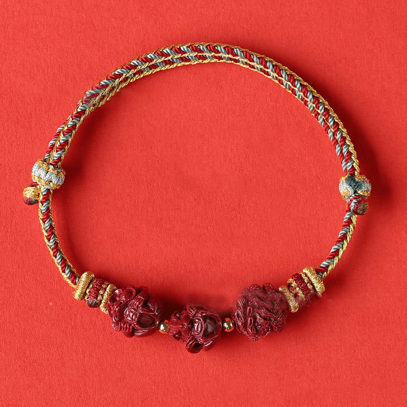 Pulsera trenzada con bendición del zodíaco chino hecha a mano con hilo rojo de cinabrio Mythstone