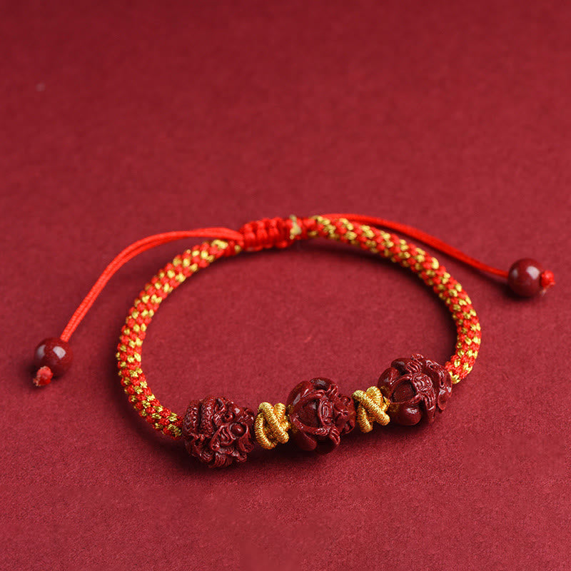 Mythstone Handmade Cinnabar Chinese Zodiac Red String Braided Luck Bracelet