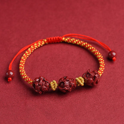 Mythstone Handmade Cinnabar Chinese Zodiac Red String Braided Luck Bracelet