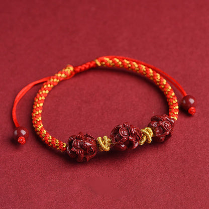 Mythstone Handmade Cinnabar Chinese Zodiac Red String Braided Luck Bracelet