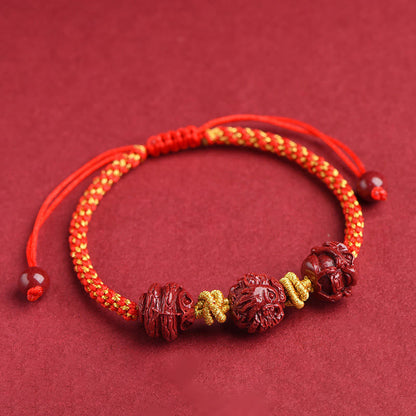 Mythstone Handmade Cinnabar Chinese Zodiac Red String Braided Luck Bracelet