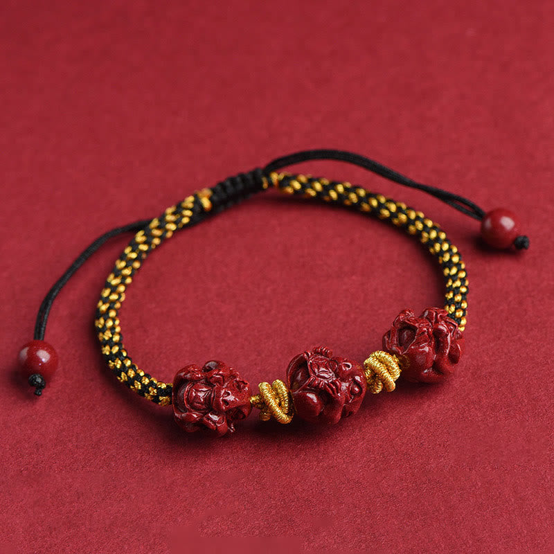 Mythstone Handmade Cinnabar Chinese Zodiac Red String Braided Luck Bracelet