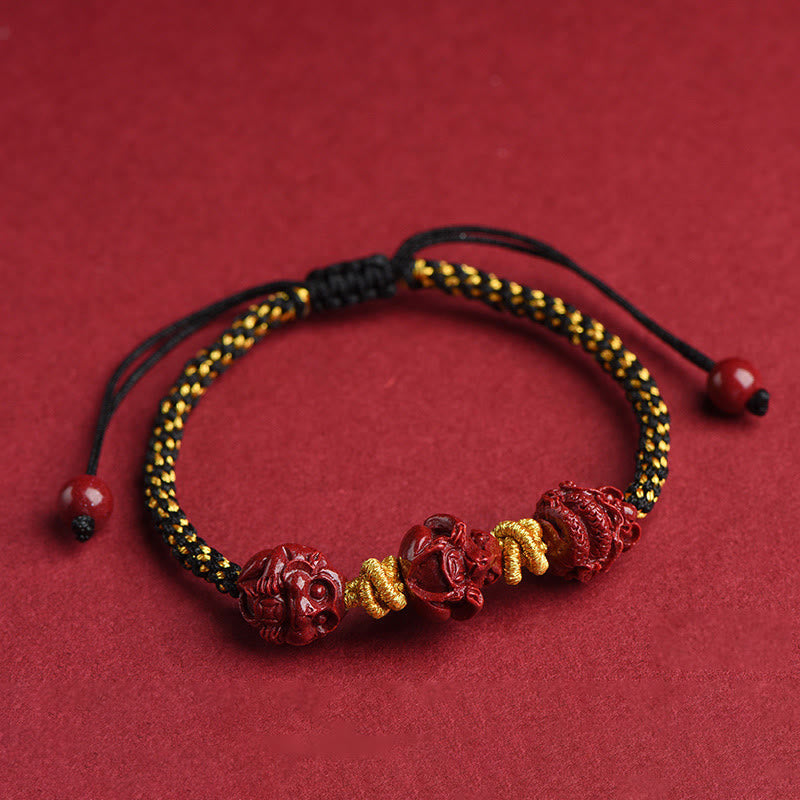 Mythstone Handmade Cinnabar Chinese Zodiac Red String Braided Luck Bracelet