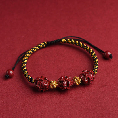 Mythstone Handmade Cinnabar Chinese Zodiac Red String Braided Luck Bracelet