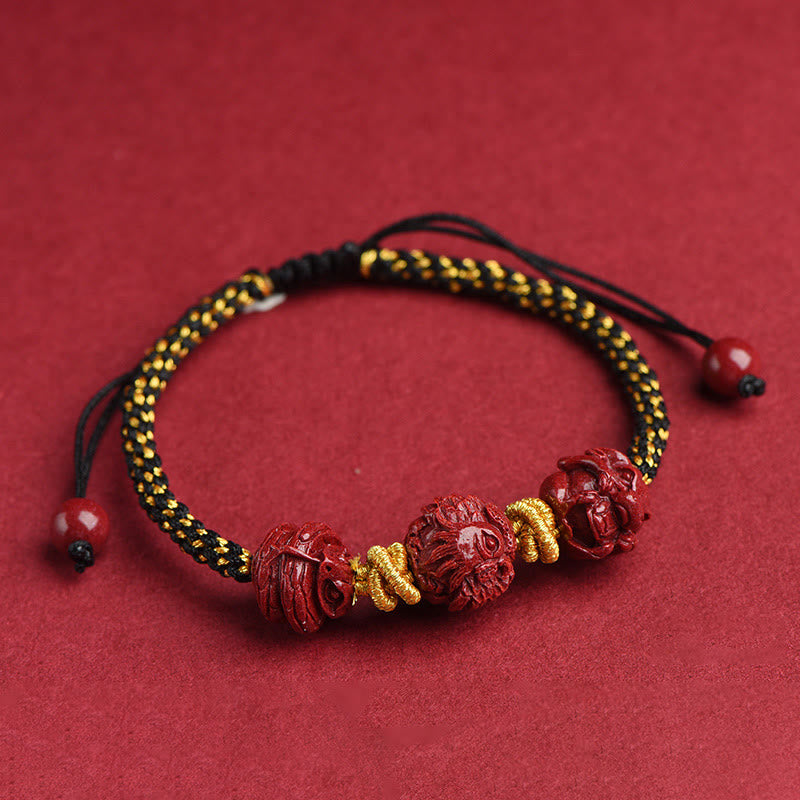 Mythstone Handmade Cinnabar Chinese Zodiac Red String Braided Luck Bracelet