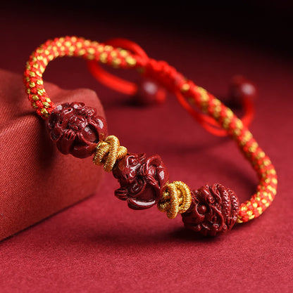 Mythstone Handmade Cinnabar Chinese Zodiac Red String Braided Luck Bracelet