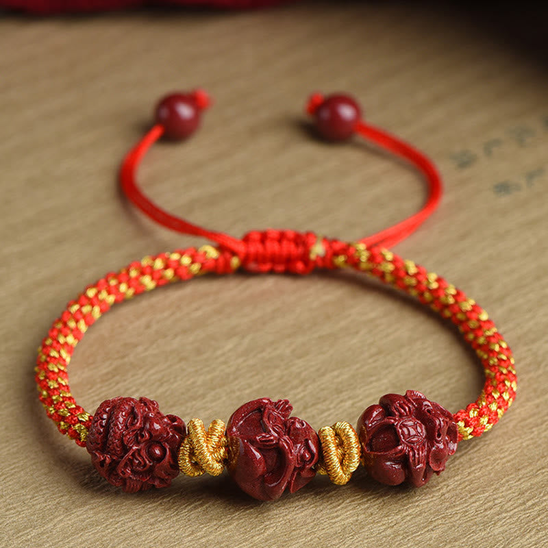 Mythstone Handmade Cinnabar Chinese Zodiac Red String Braided Luck Bracelet