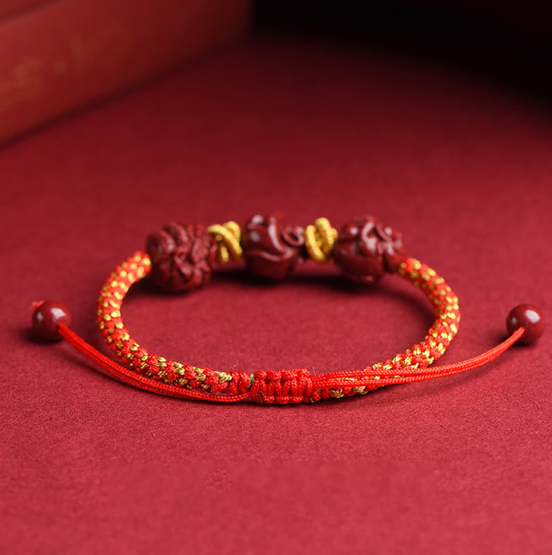 Mythstone Handmade Cinnabar Chinese Zodiac Red String Braided Luck Bracelet