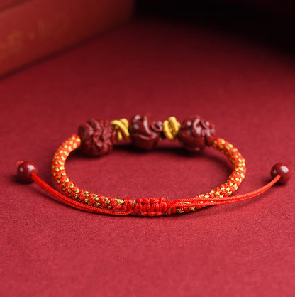 Mythstone Handmade Cinnabar Chinese Zodiac Red String Braided Luck Bracelet