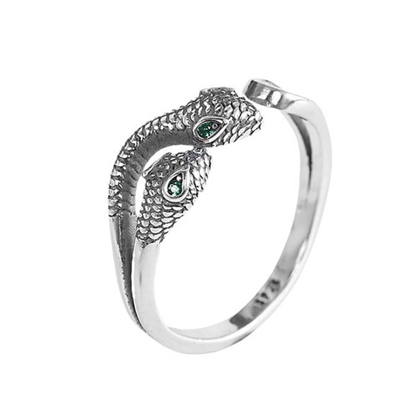 Mythstone 925 Sterling Silver Year Of The Snake Two-headed Snake Adjustable Open Ring