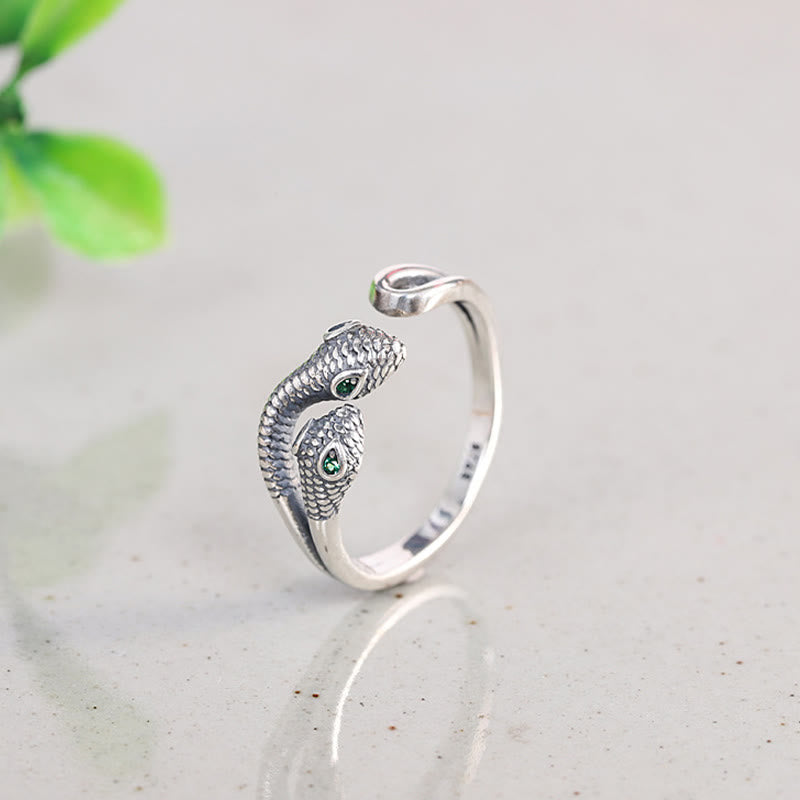 Mythstone 925 Sterling Silver Year Of The Snake Two-headed Snake Adjustable Open Ring