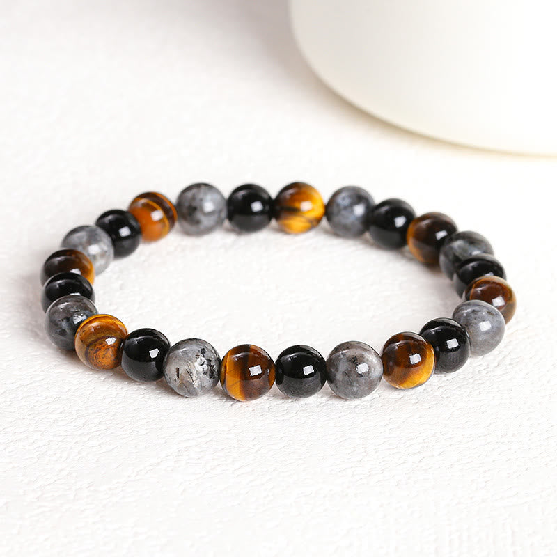 Mythstone Tiger Eye Black Glitter Stone Black Glass Beads Protection Bracelet