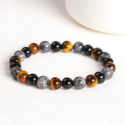 Mythstone Tiger Eye Black Glitter Stone Black Glass Beads Protection Bracelet