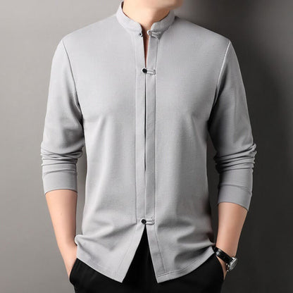 Mythstone Casual Solid Color Long Sleeve Cotton Men's Shirts