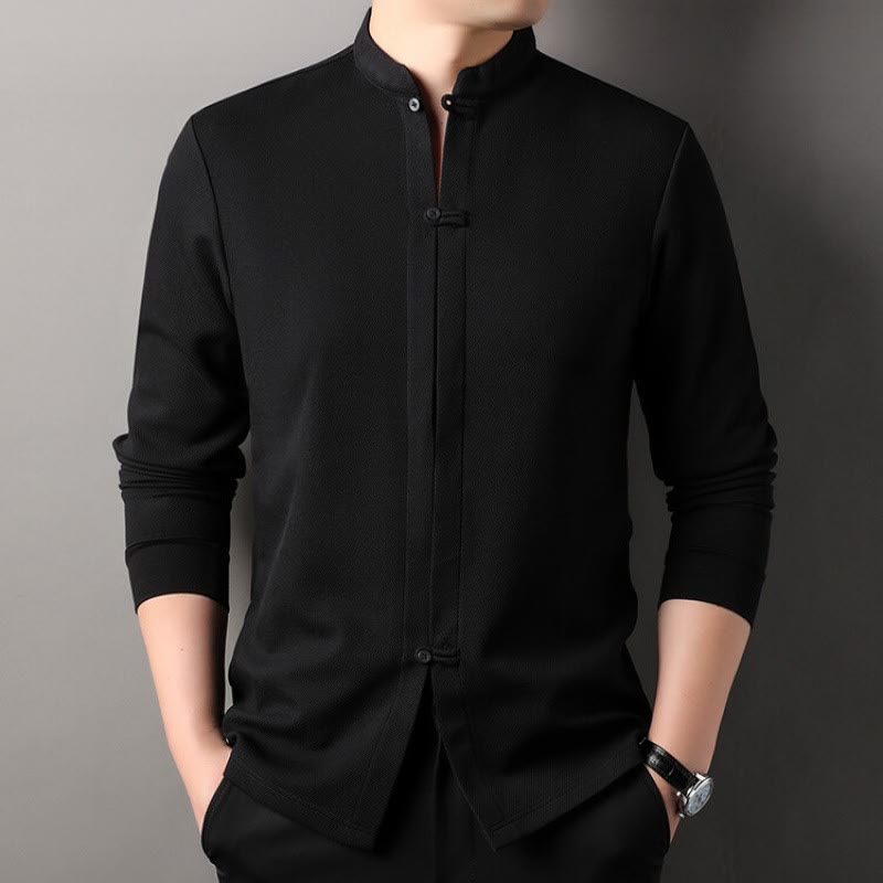 Mythstone Casual Solid Color Long Sleeve Cotton Men's Shirts