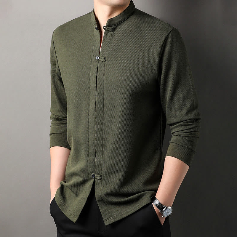 Mythstone Casual Solid Color Long Sleeve Cotton Men's Shirts