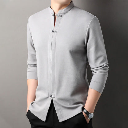 Mythstone Casual Solid Color Long Sleeve Cotton Men's Shirts