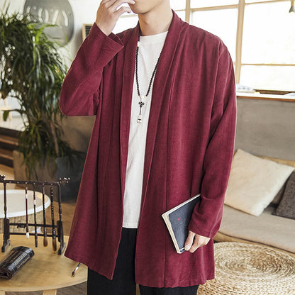 Mythstone Fall Simple Casual Cotton Linen Men's Mid-length Coat Clothing