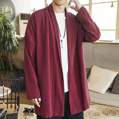 Mythstone Fall Simple Casual Cotton Linen Men's Mid-length Coat Clothing