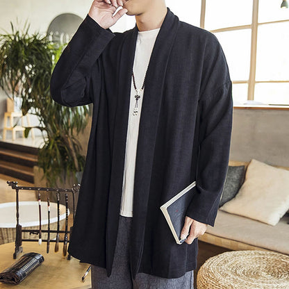 Mythstone Fall Simple Casual Cotton Linen Men's Mid-length Coat Clothing