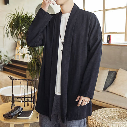 Mythstone Fall Simple Casual Cotton Linen Men's Mid-length Coat Clothing