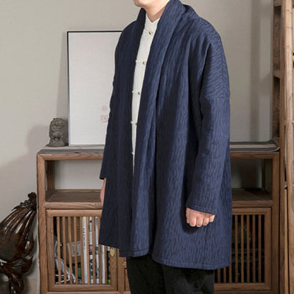 Mythstone Fall Simple Jacquard Zen Plush Cotton Lined Men's Mid-length Coat Clothing