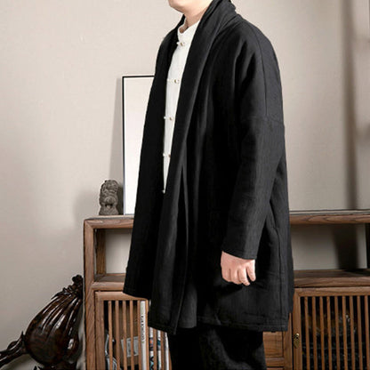 Mythstone Fall Simple Jacquard Zen Plush Cotton Lined Men's Mid-length Coat Clothing