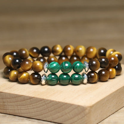 Pulsera de valor con ojo de tigre verde y piedra mitológica 