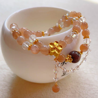 Mythstone Sun Stone Crystal Peach Blossom Wealth Double Wrap Bracelet