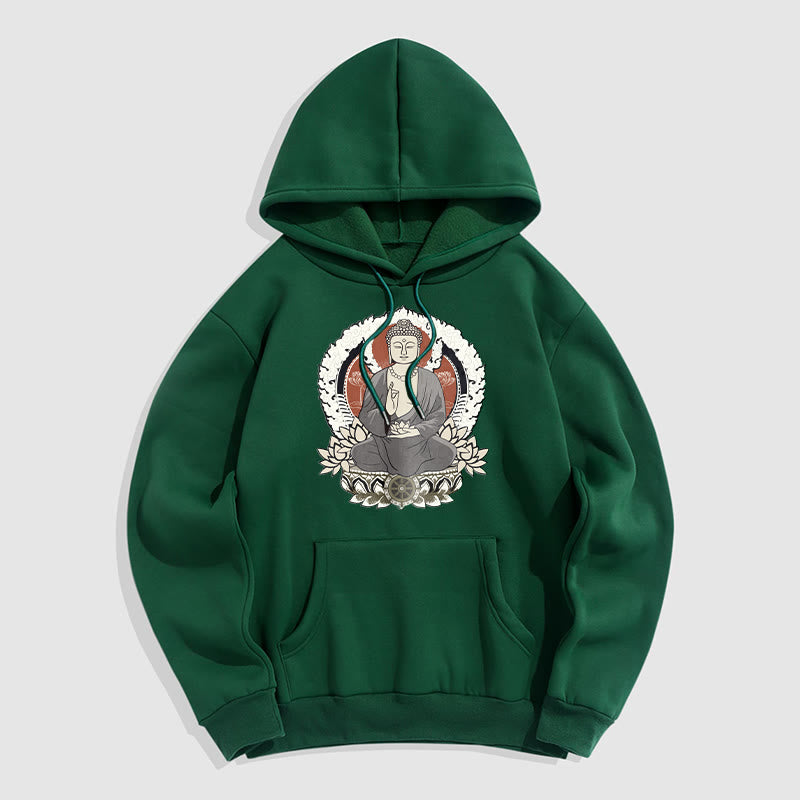 Sudadera con capucha y forro polar con estampado de Buda meditando sentado con loto de Mythstone 