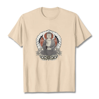 Mythstone Meditating Buddha Sitting With Lotus Pattern Tee T-shirt