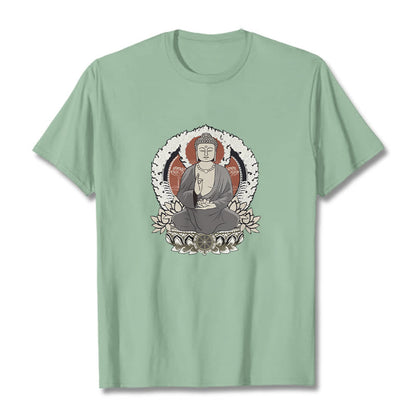 Mythstone Meditating Buddha Sitting With Lotus Pattern Tee T-shirt