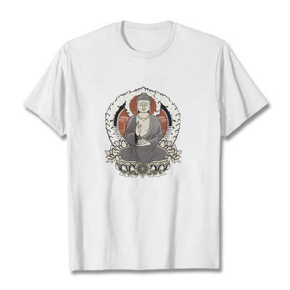 Mythstone Meditating Buddha Sitting With Lotus Pattern Tee T-shirt